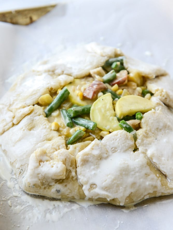 summer chicken pot pie galette with herbed crust I howsweeteats.com