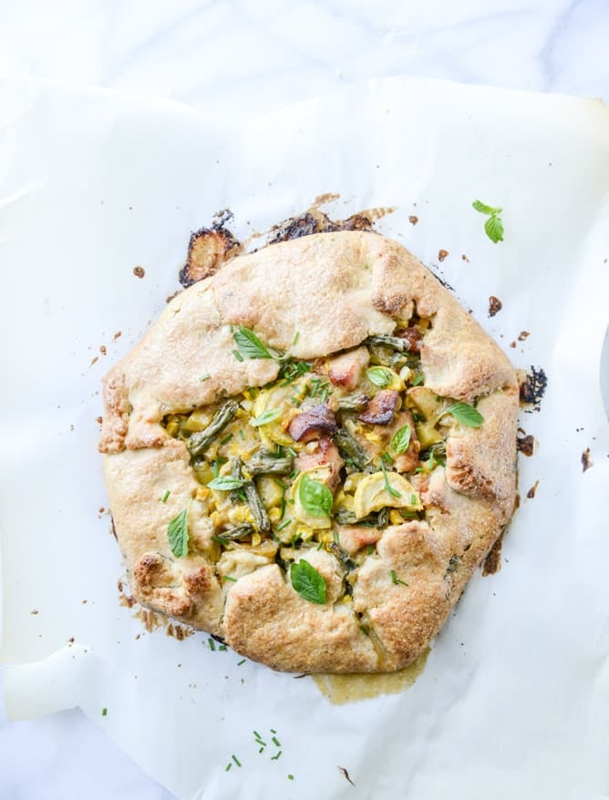 summer chicken pot pie galette with herbed crust I howsweeteats.com