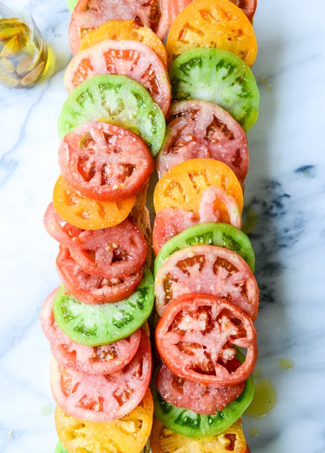 heirloom tomato, avocado and burrata grilled garlic toast I howsweeteats.com