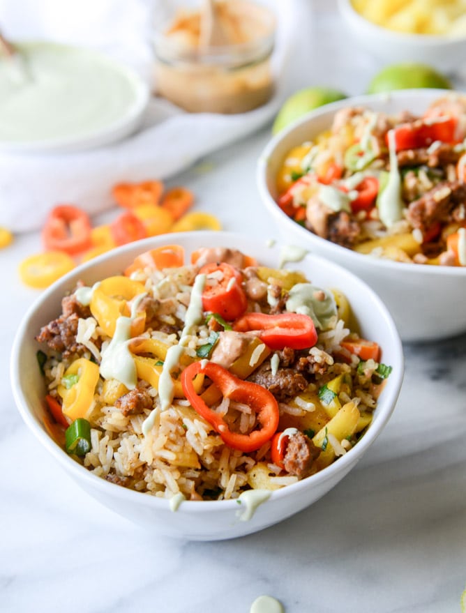 pineapple chorizo rice bowls I howsweeteats.com