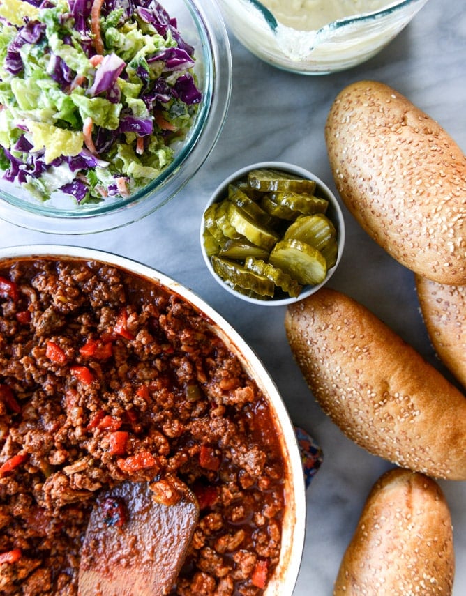 smoky sloppy joes with green chiles and greek yogurt slaw I howsweeteats.com
