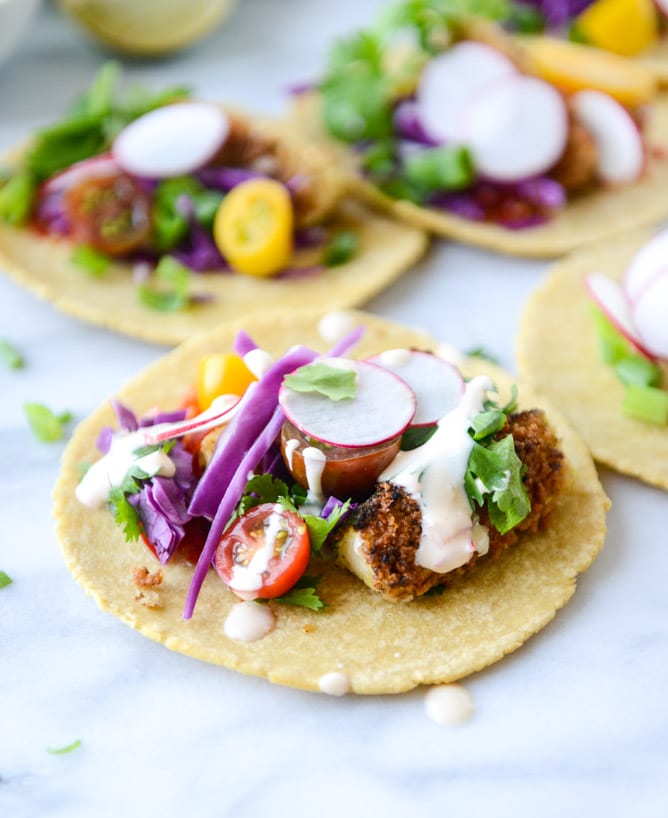 crispy zucchini tacos with cherry pepper crema I howsweeteats.com