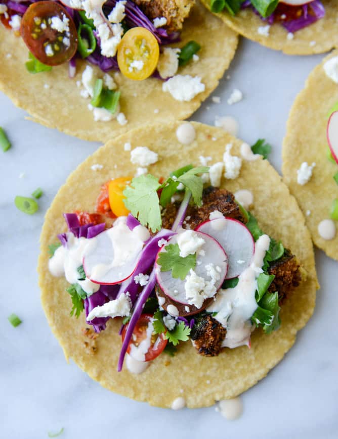 crispy zucchini tacos with cherry pepper crema I howsweeteats.com