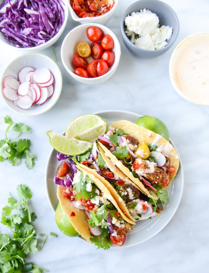 crispy zucchini tacos with cherry pepper crema I howsweeteats.com