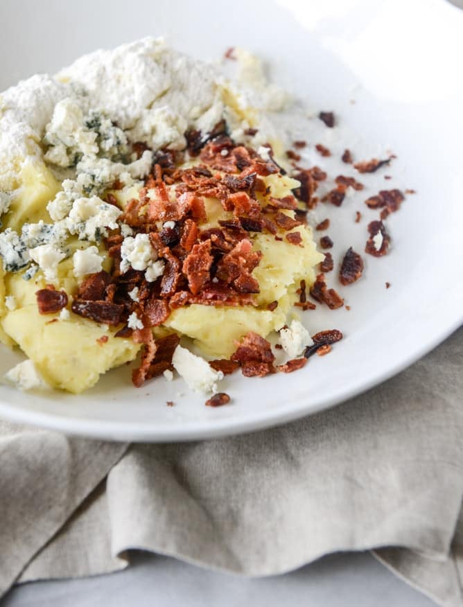 bacon blue cheese mashed potato waffles I howsweeteats.com