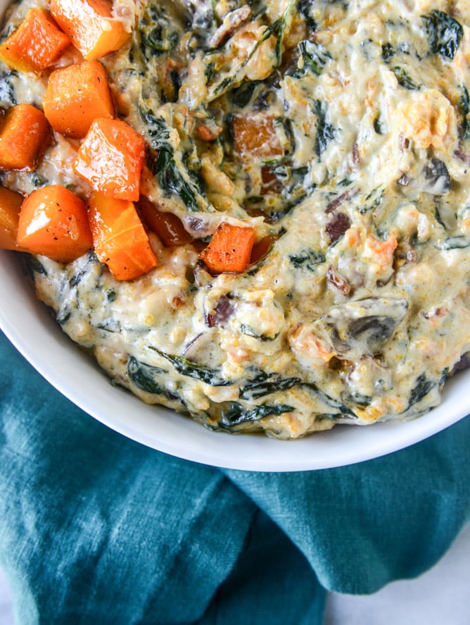 roasted butternut squash spinach dip I howsweeteats.com