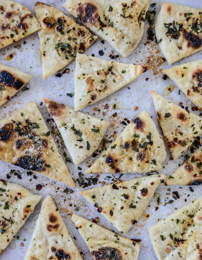 hot bacon cherry pepper hummus with pizza pita chips I howsweeteats.com