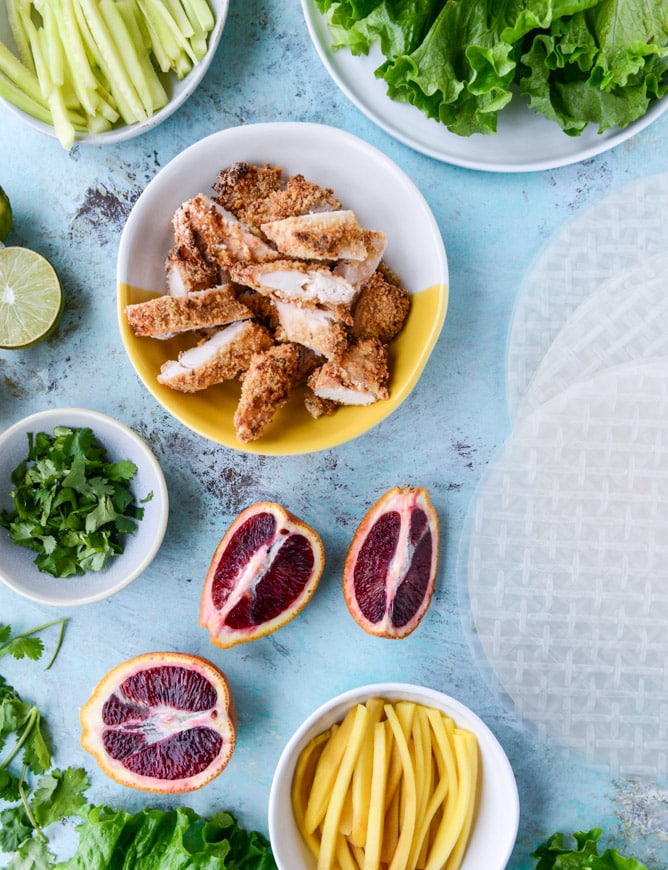 crunchy chicken spring rolls with blood orange dipping sauce I howsweeteats.com