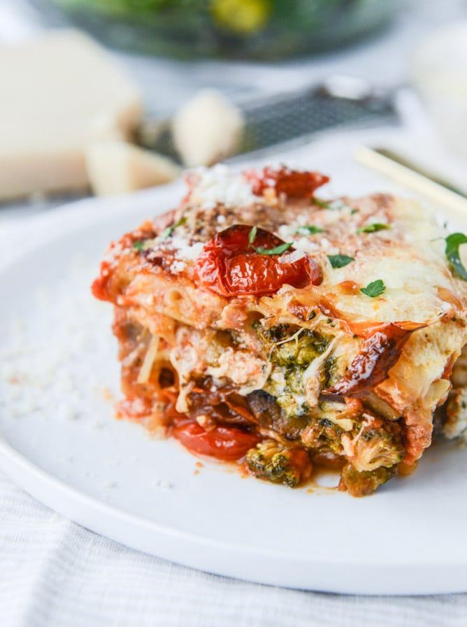 roasted vegetable lasagna with burrata I howsweeteats.com