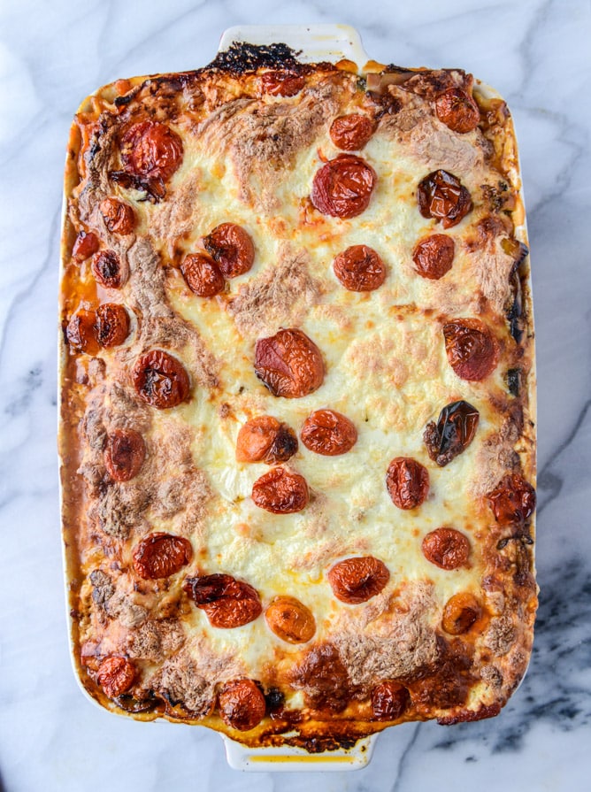 roasted vegetable lasagna with burrata I howsweeteats.com