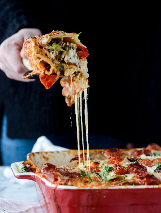roasted vegetable lasagna with burrata I howsweeteats.com