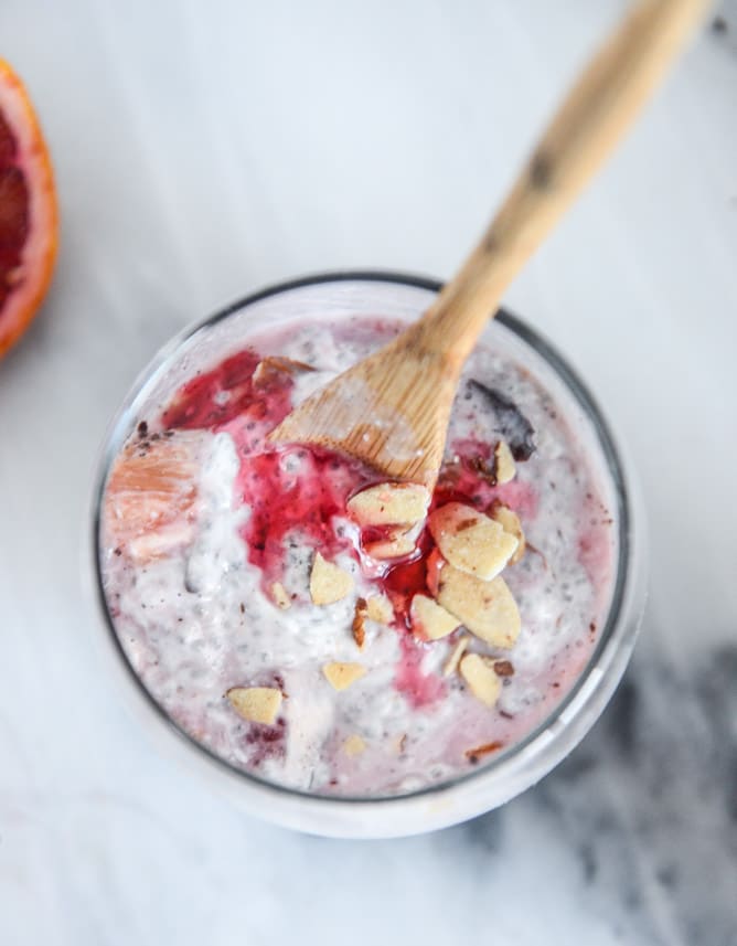 winter vanilla chia pudding with blood orange syrup and dark chocolate I howsweeteats.com