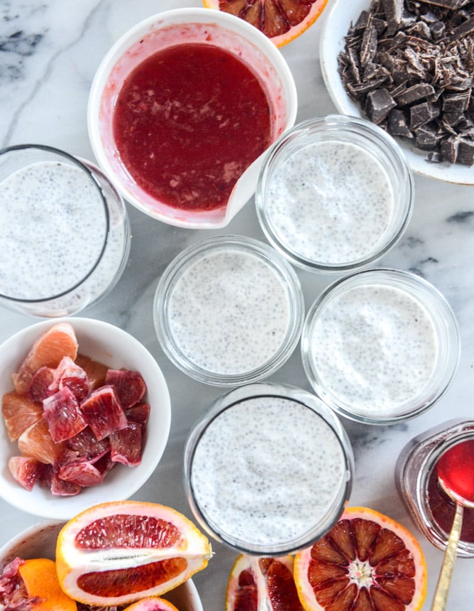 winter vanilla chia pudding with blood orange syrup and dark chocolate I howsweeteats.com