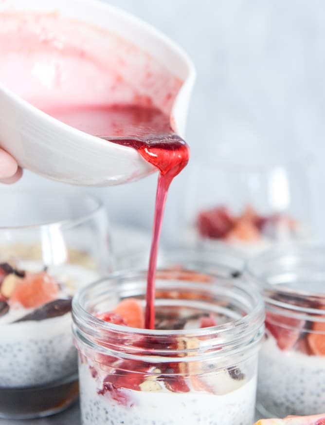winter vanilla chia pudding with blood orange syrup and dark chocolate I howsweeteats.com