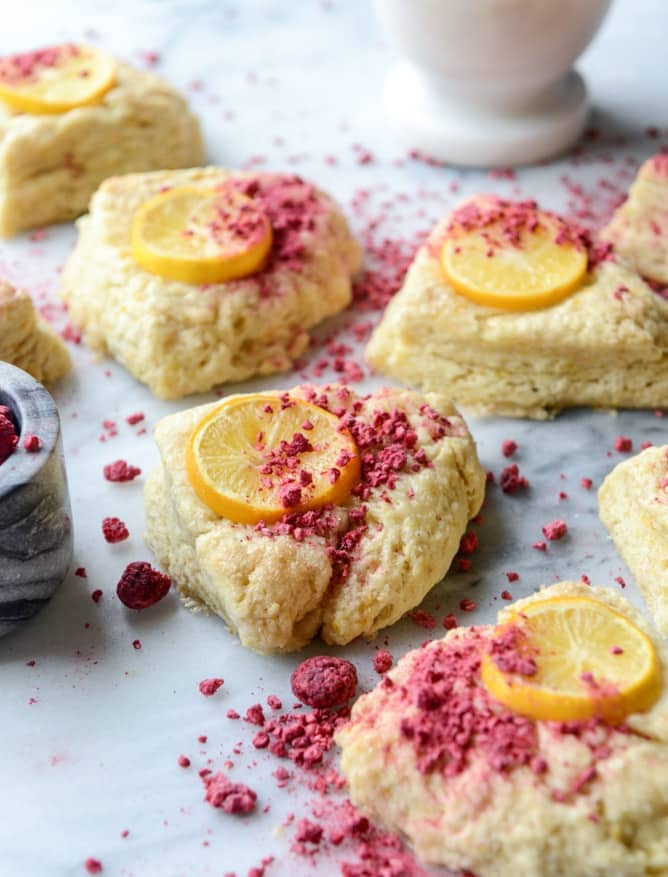 meyer lemon scones with raspberry crumbs I howsweeteats.com