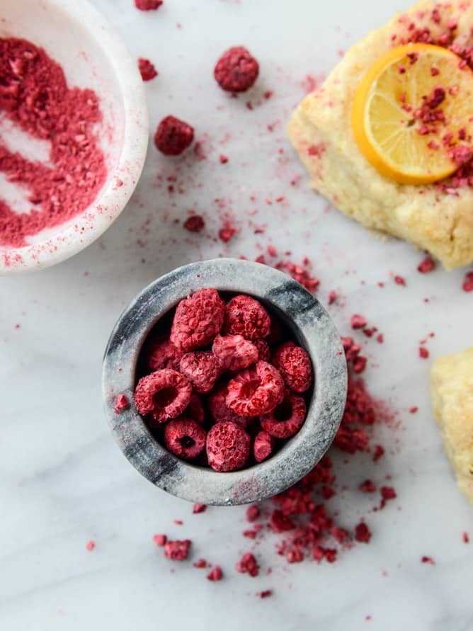 meyer lemon scones with raspberry crumbs I howsweeteats.com