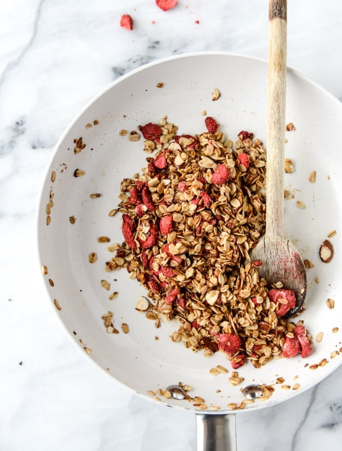 greek yogurt doughnuts with strawberry stovetop granola I howsweeteats.com