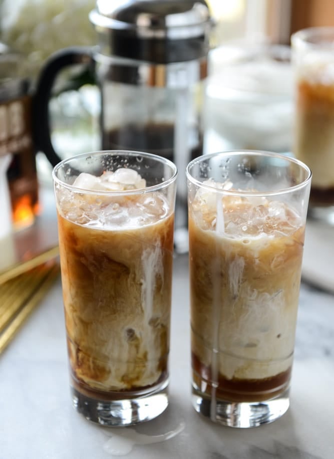 iced whiskey coffees with whiskey syrup I howsweeteats.com