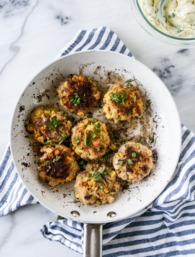 lobster corn fritters with truffle herb mayo I howsweeteats.com