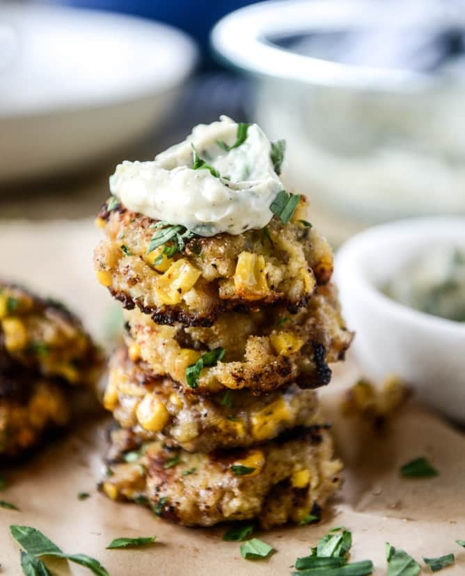 lobster corn fritters with truffle herb mayo I howsweeteats.com