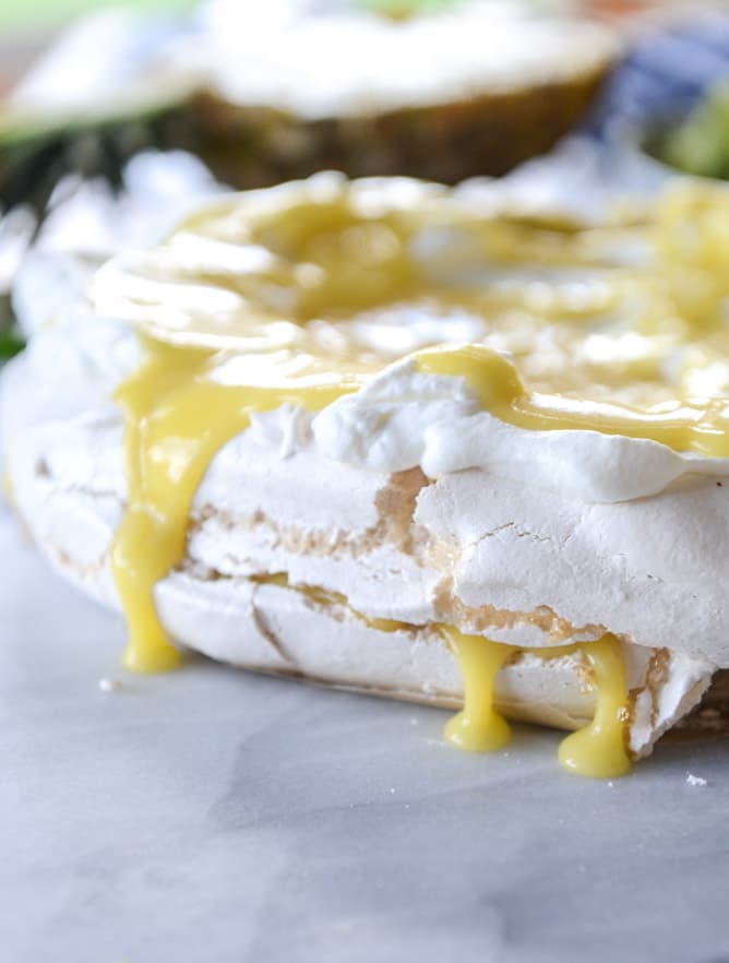 marshmallow pavlova with pineapple curd I howsweeteats.com