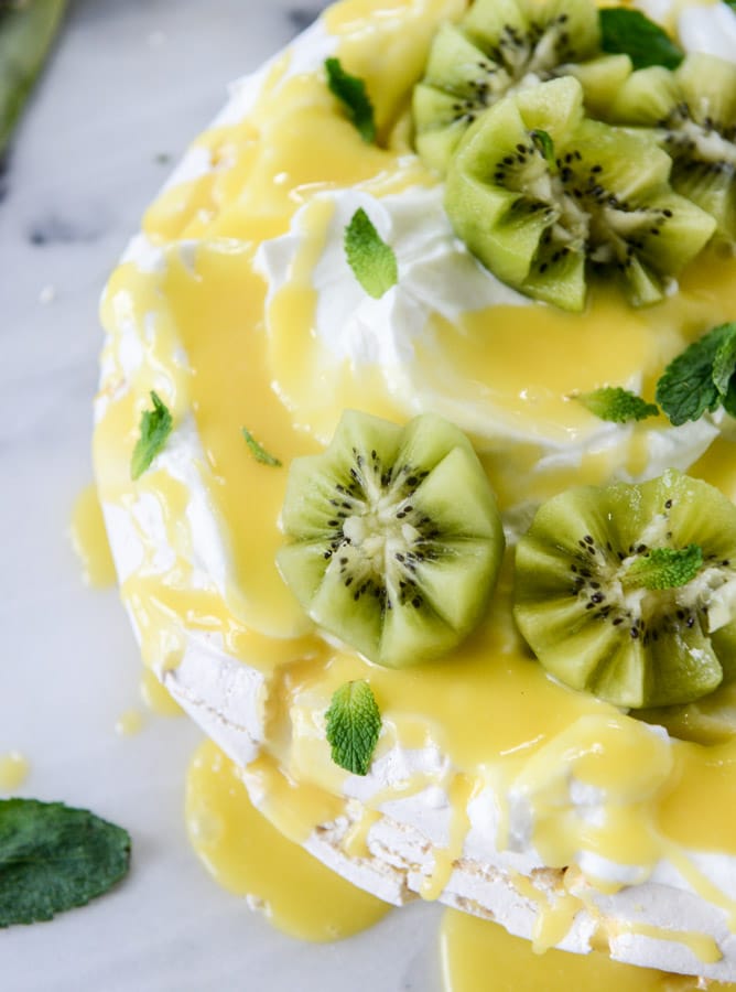 marshmallow pavlova with pineapple curd I howsweeteats.com