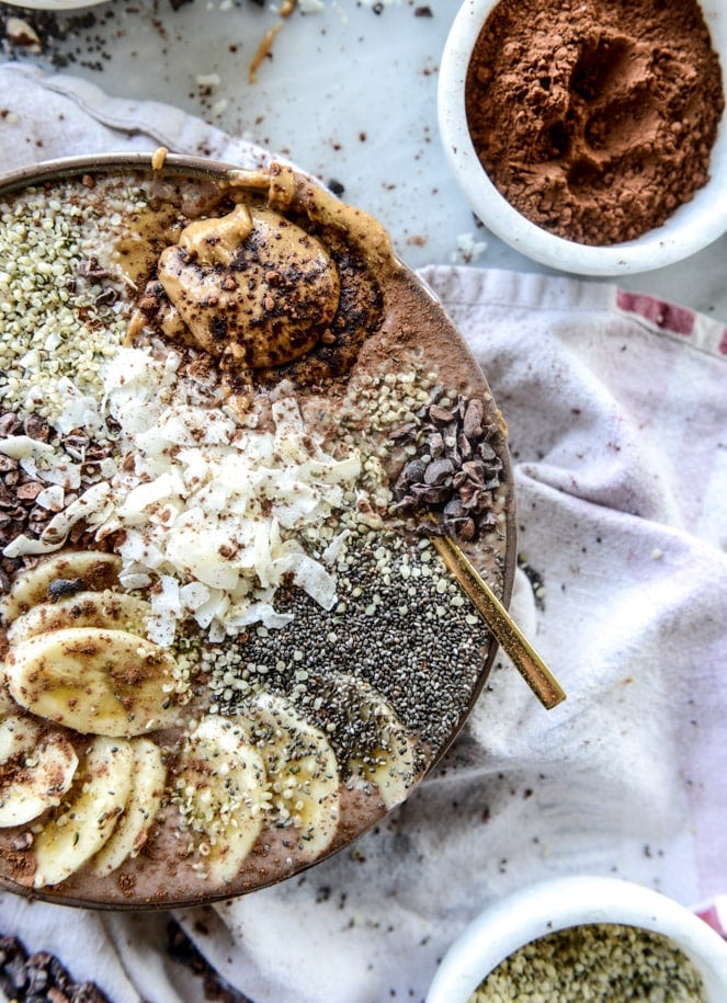 double chocolate peanut butter smoothie bowls I howsweeteats.com