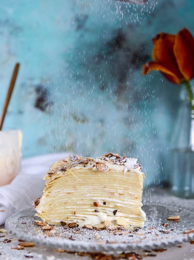 almond cream crepe cake I howsweeteats.com