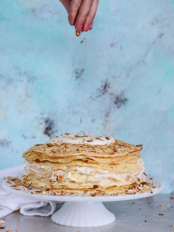 almond cream crepe cake I howsweeteats.com