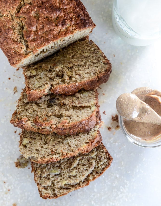 almond butter roasted banana bread I howsweeteats.com