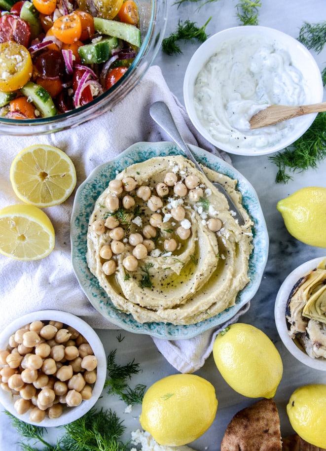 greek marinated flank steak and hummus platter I howsweeteats.com