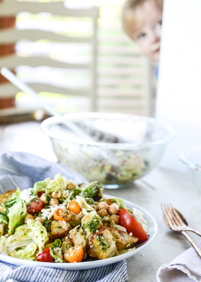 marinated chickpea panzanella with chimichurri I howsweeteats.com