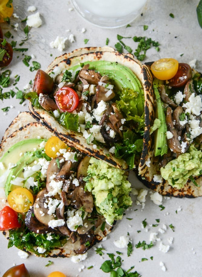 chipotle marinated kale and smoky mushroom tacos I howsweeteats.com