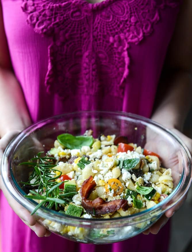 crispy bacon pasta salad with fresh herbs I howsweeteats.com