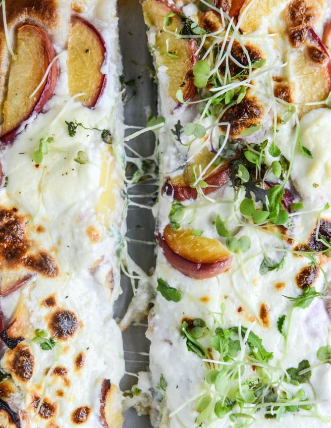 peach ricotta pizza with spicy microgreens I howsweeteats.com