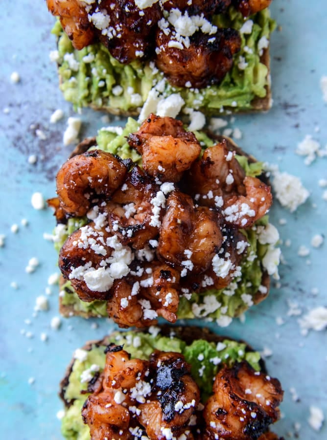 BBQ shrimp and lime avocado toast I howsweeteats.com