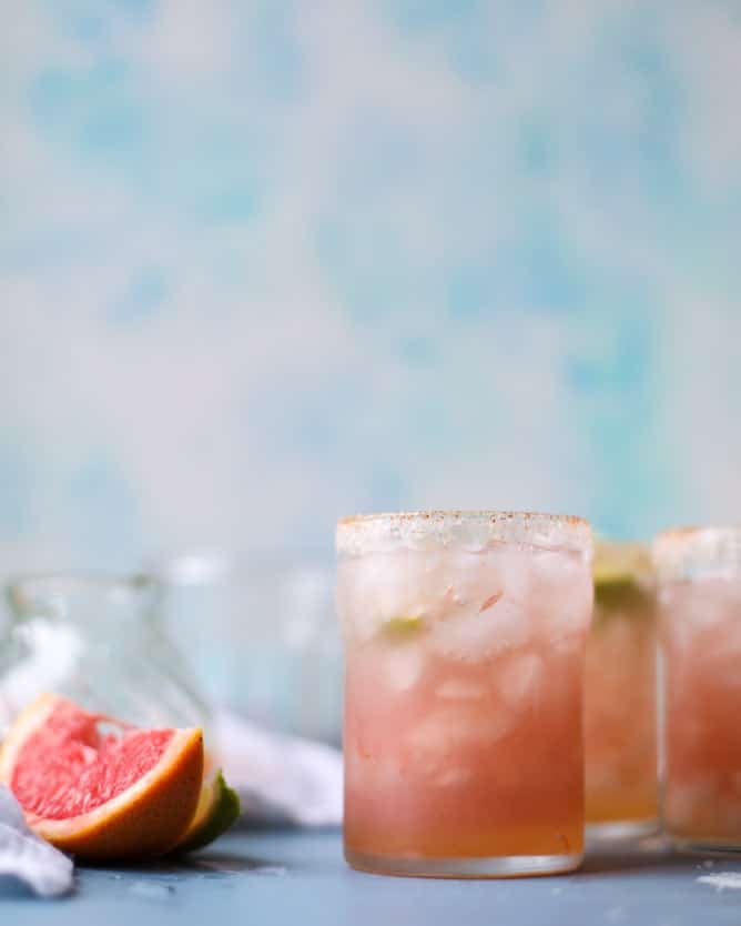 pink grapefruit margaritas with chili salt I howsweeteats.com