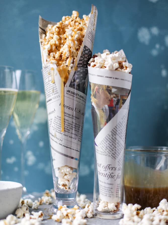 champagne caramel popcorn & bacon truffle parmesan popcorn recipe I howsweeteats.com