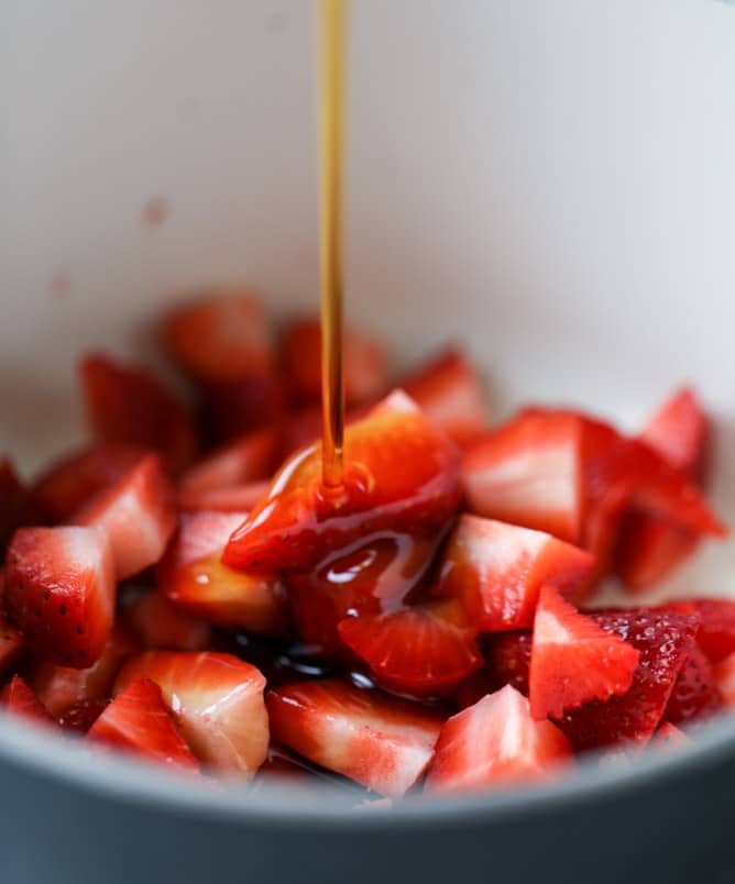 mini coconut ricotta pancakes with strawberry syrup I howsweeteats.com