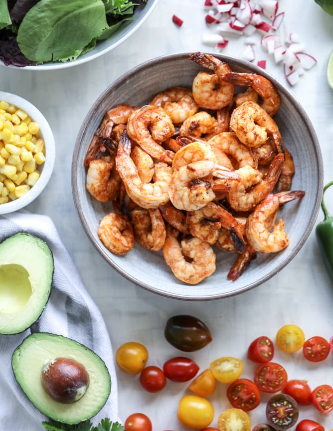 tequila shrimp taco salad I howsweeteats.com