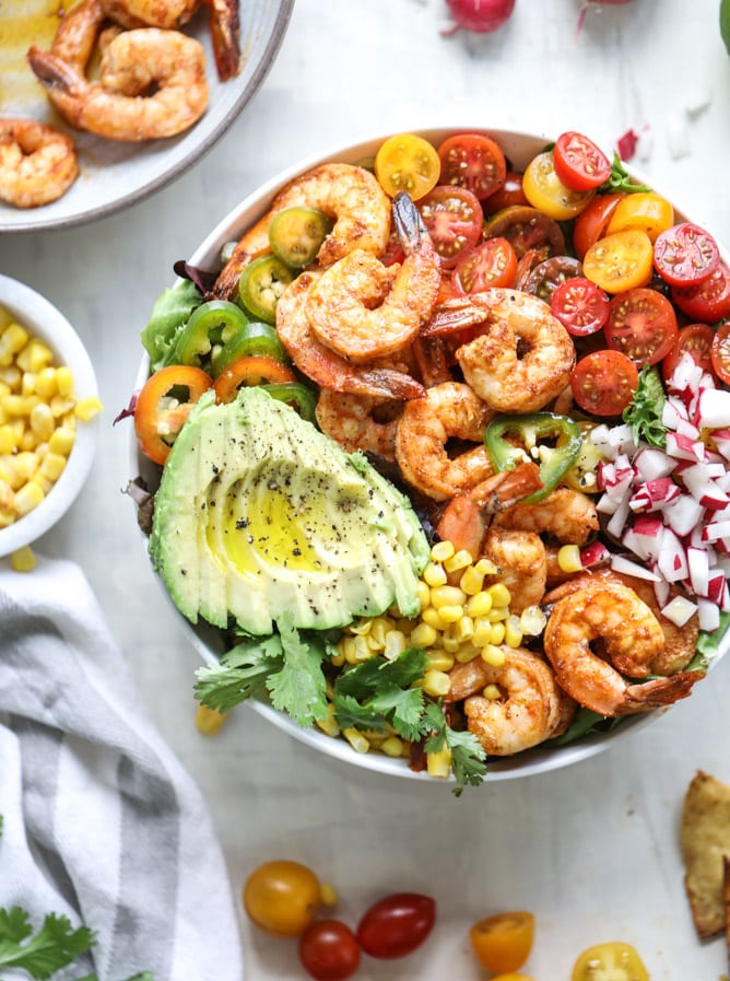 tequila shrimp taco salad I howsweeteats.com