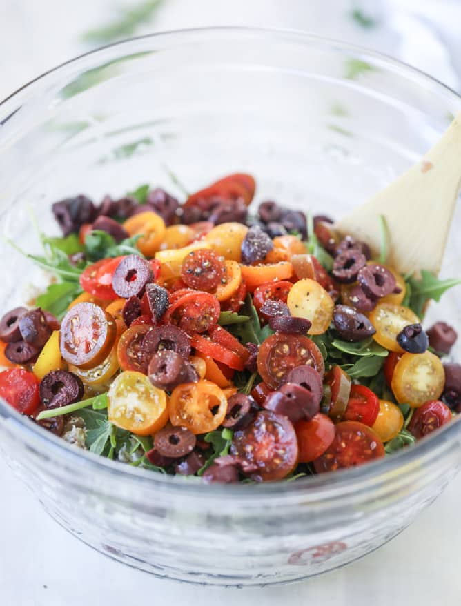 creamy goat cheese and arugula pasta salad I howsweeteats.com