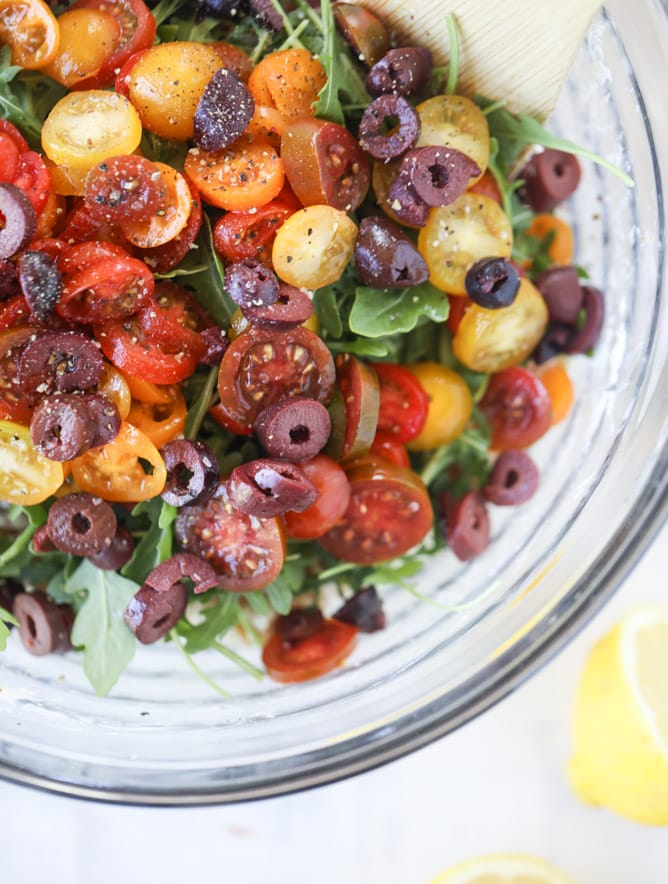creamy goat cheese and arugula pasta salad I howsweeteats.com