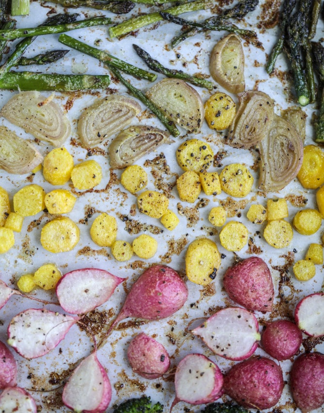 roasted spring vegetable and goat cheese fettuccine I howsweeteats.com