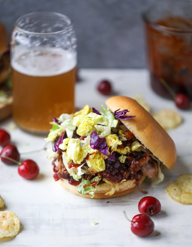 pulled pork sandwiches with cherry chipotle BBQ sauce I howsweeteats.com