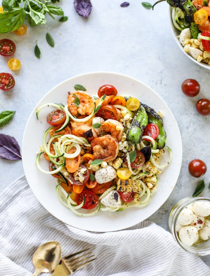 summer shrimp zoodle bowls I howsweeteats.com