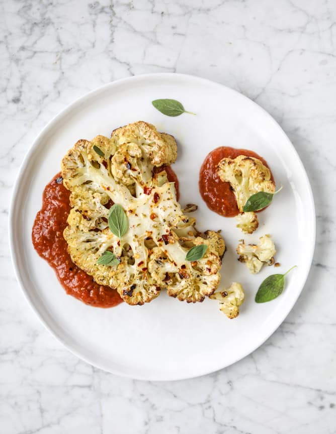 roasted sicilian cauliflower with quick tomato jam I howsweeteats.com