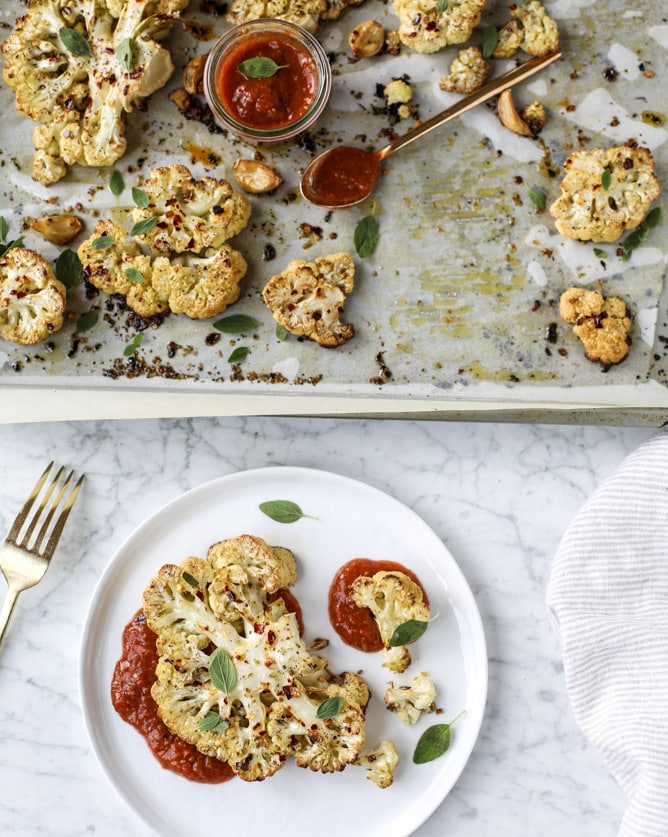roasted sicilian cauliflower with quick tomato jam I howsweeteats.com