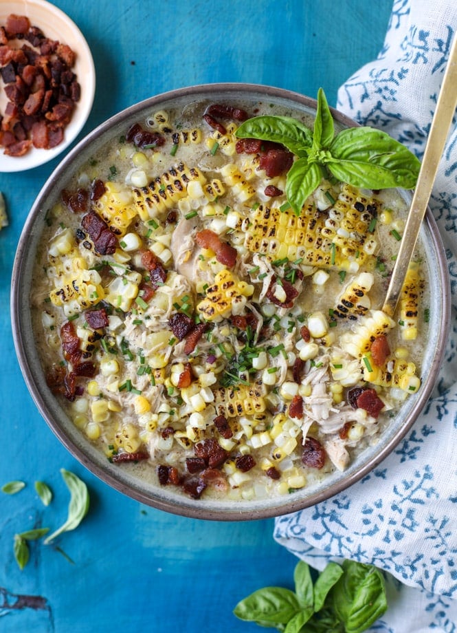 grilled corn, chicken and bacon chowder I howsweeteats.com