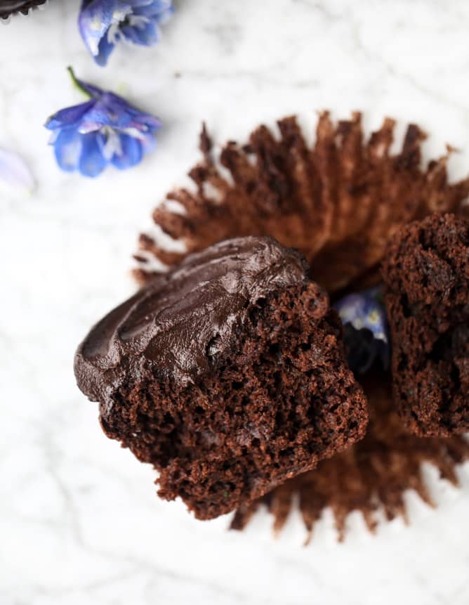 chocolate zucchini cupcakes with avocado frosting I howsweeteats.com